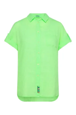 Damen CAMP DAVID & SOCCX Oversized Leinenbluse mit Logostickerei fresh lime