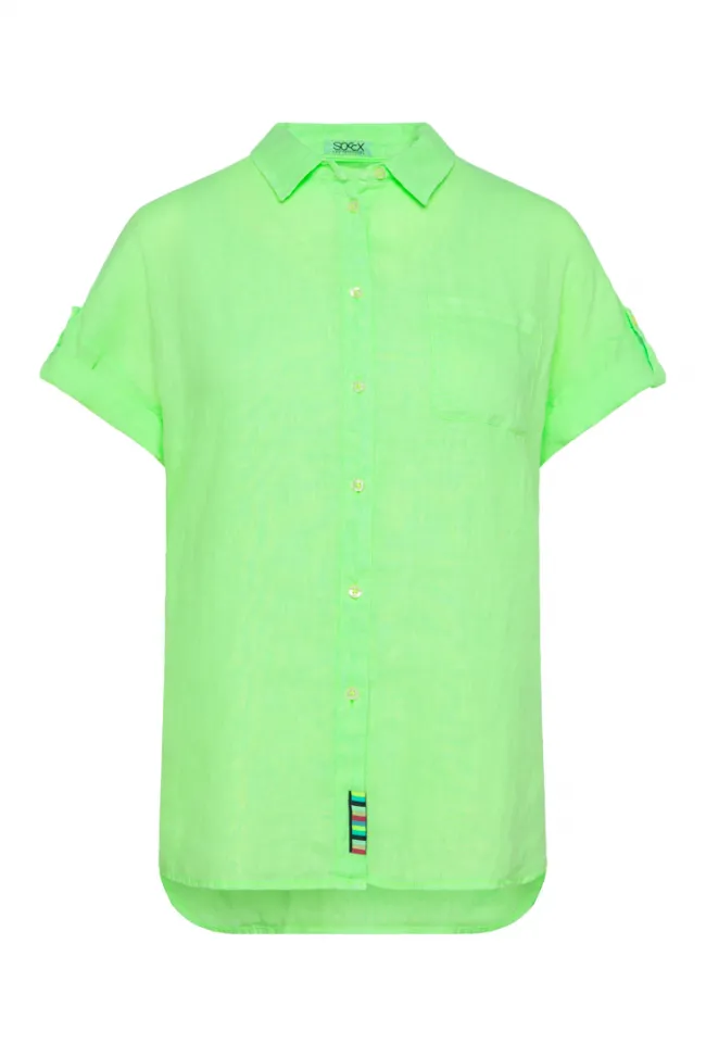 Damen CAMP DAVID & SOCCX Oversized Leinenbluse mit Logostickerei fresh lime
