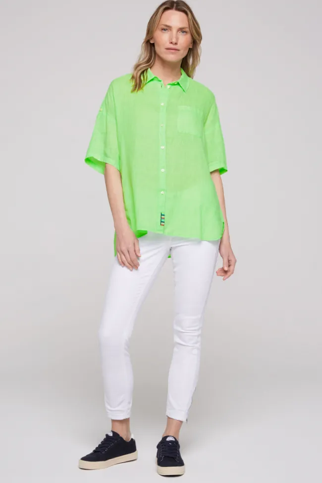 Damen CAMP DAVID & SOCCX Oversized Leinenbluse mit Logostickerei fresh lime