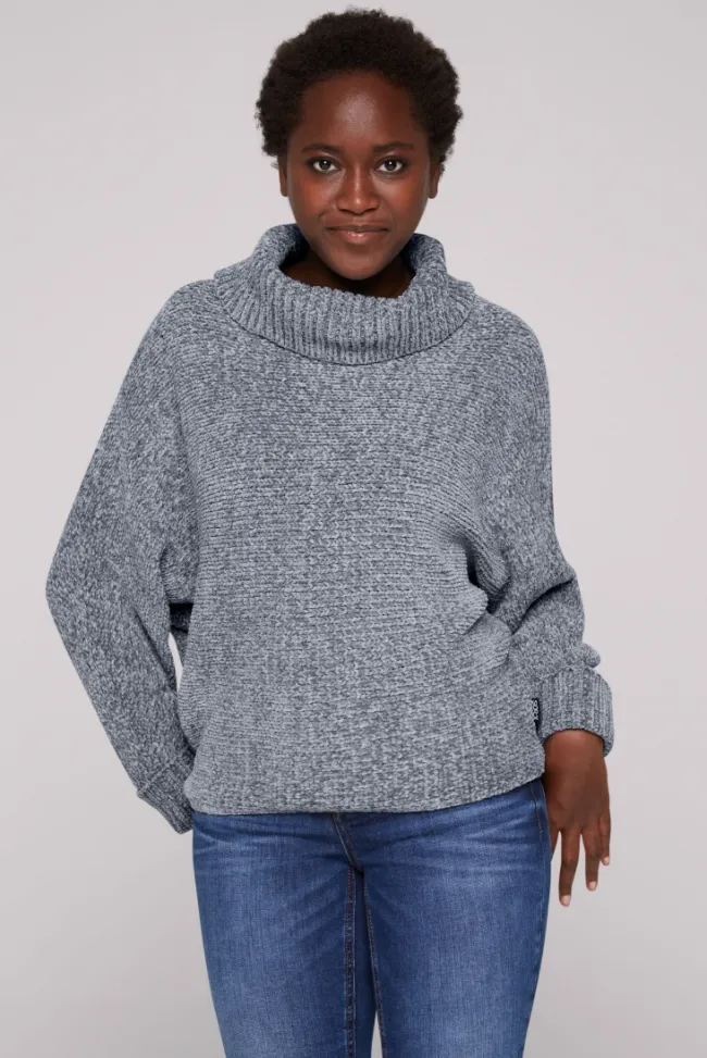 Damen CAMP DAVID & SOCCX Oversized Rollkragenpullover aus Chenille cold grey