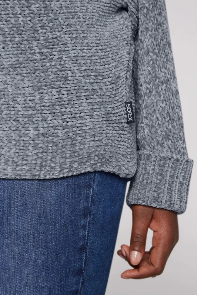 Damen CAMP DAVID & SOCCX Oversized Rollkragenpullover aus Chenille cold grey