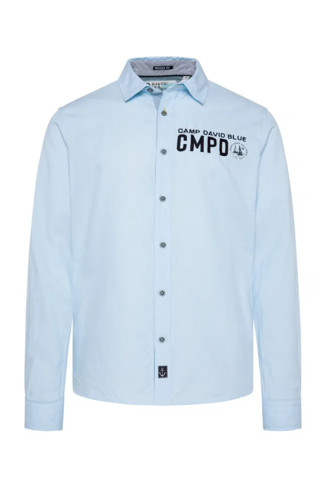 Herren CAMP DAVID & SOCCX Oxford-Langarmhemd mit Logo-Stickereien summer blue
