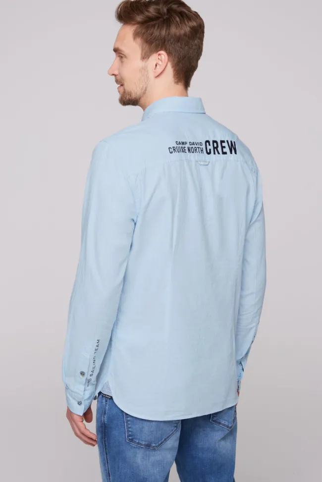 Herren CAMP DAVID & SOCCX Oxford-Langarmhemd mit Logo-Stickereien summer blue