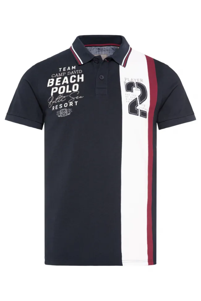 Herren CAMP DAVID & SOCCX Pikee-Polo mit Color-Blocking und Artwork blue navy