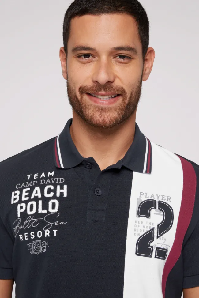 Herren CAMP DAVID & SOCCX Pikee-Polo mit Color-Blocking und Artwork blue navy