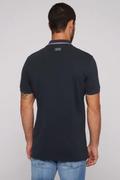 Herren CAMP DAVID & SOCCX Pikee-Polo mit Color-Blocking und Artwork blue navy
