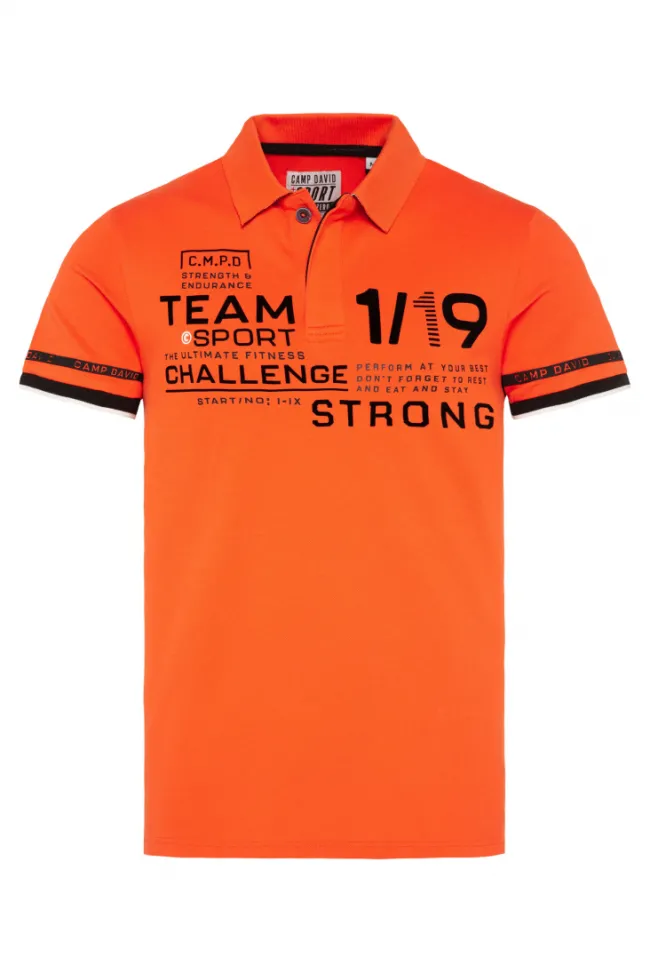 Herren CAMP DAVID & SOCCX Pikee-Polo mit Flockprint signal orange