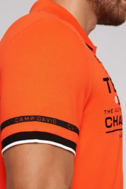Herren CAMP DAVID & SOCCX Pikee-Polo mit Flockprint signal orange