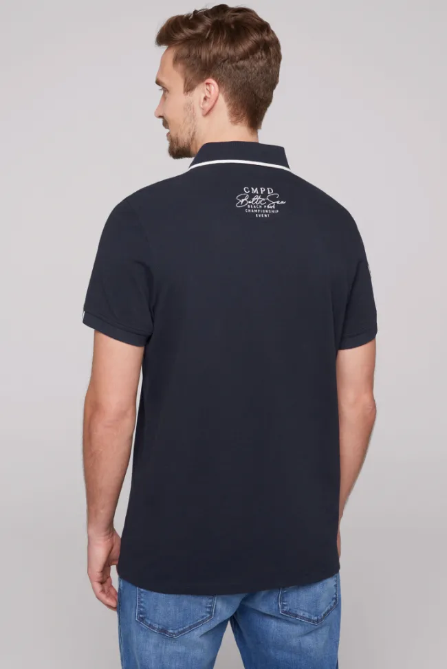Herren CAMP DAVID & SOCCX Pikee-Polo mit Label Patches und Stickereien blue navy