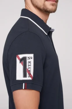 Herren CAMP DAVID & SOCCX Pikee-Polo mit Label Patches und Stickereien blue navy