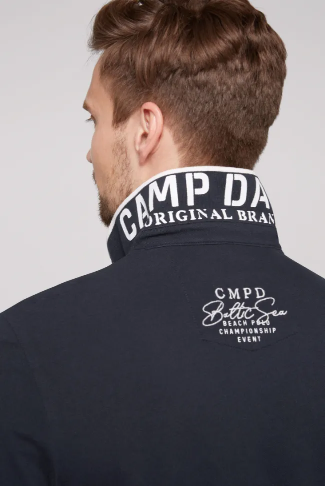 Herren CAMP DAVID & SOCCX Pikee-Polo mit Label Patches und Stickereien blue navy
