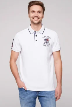 Herren CAMP DAVID & SOCCX Pikee-Polo mit Label Patches und Stickereien