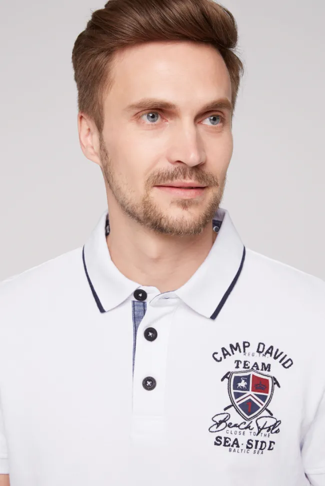 Herren CAMP DAVID & SOCCX Pikee-Polo mit Label Patches und Stickereien