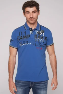 Herren CAMP DAVID & SOCCX Pikee-Polo mit Label-Applikationen strong blue