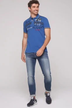 Herren CAMP DAVID & SOCCX Pikee-Polo mit Label-Applikationen strong blue