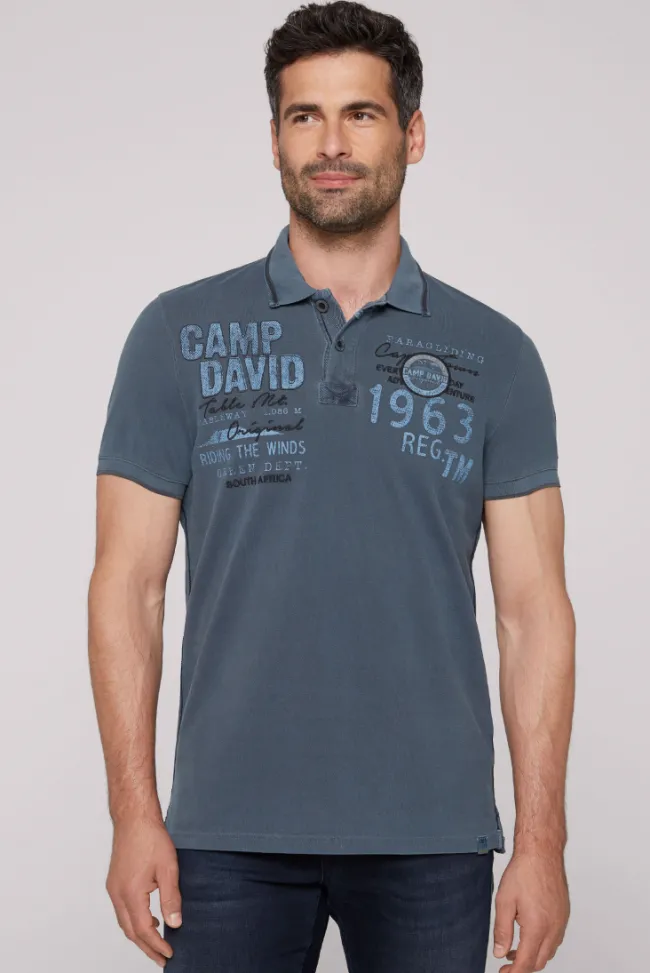 Herren CAMP DAVID & SOCCX Pikee-Polo mit Logo-Applikationen blue navy