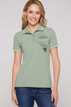 Damen CAMP DAVID & SOCCX Pikee-Polo mit Rücken-Artwork muted aqua