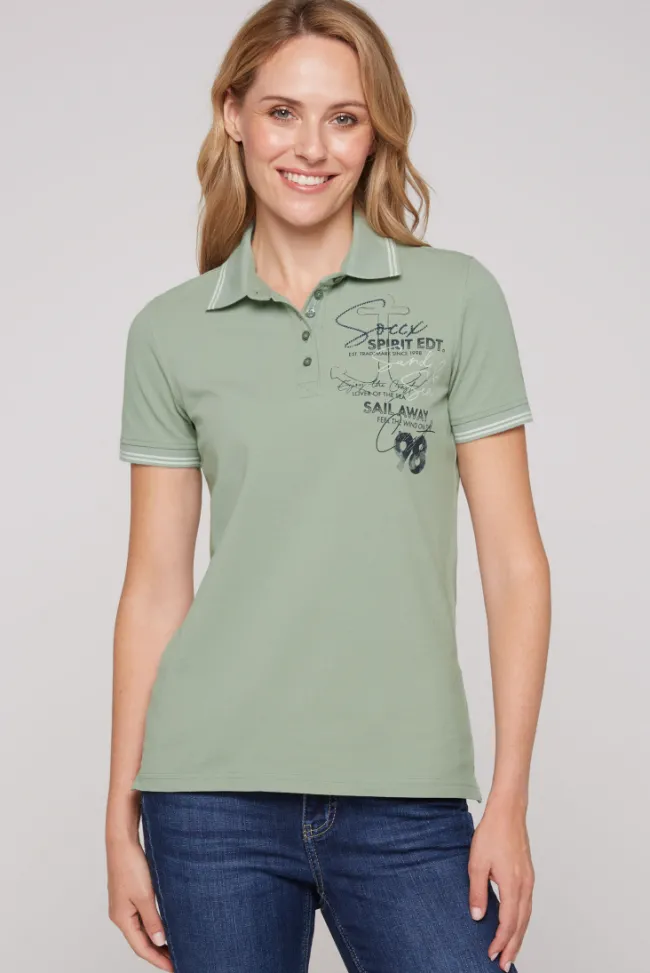 Damen CAMP DAVID & SOCCX Pikee-Polo mit Rücken-Artwork muted aqua