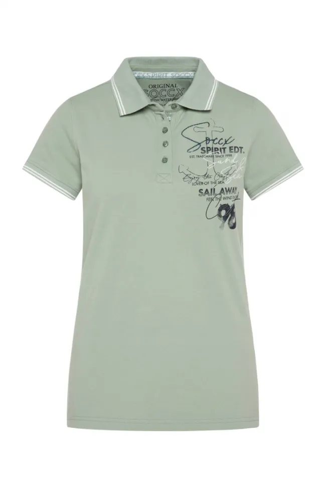 Damen CAMP DAVID & SOCCX Pikee-Polo mit Rücken-Artwork muted aqua