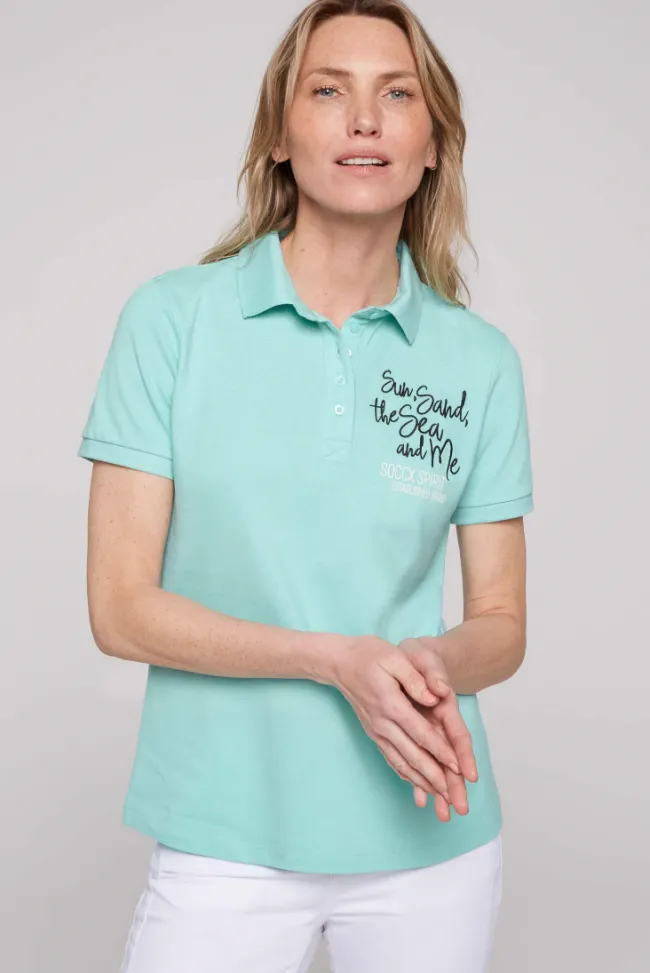 Damen CAMP DAVID & SOCCX Pikee-Polo mit Rücken-Artwork flash aqua