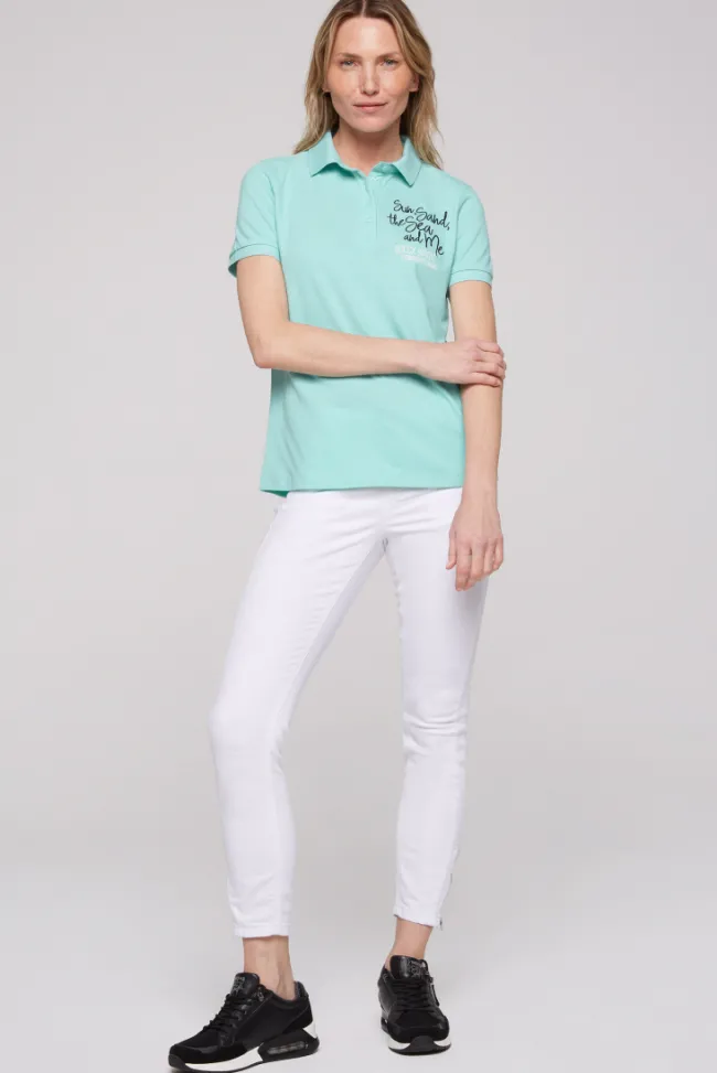 Damen CAMP DAVID & SOCCX Pikee-Polo mit Rücken-Artwork flash aqua