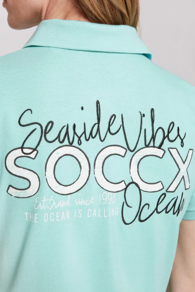 Damen CAMP DAVID & SOCCX Pikee-Polo mit Rücken-Artwork flash aqua