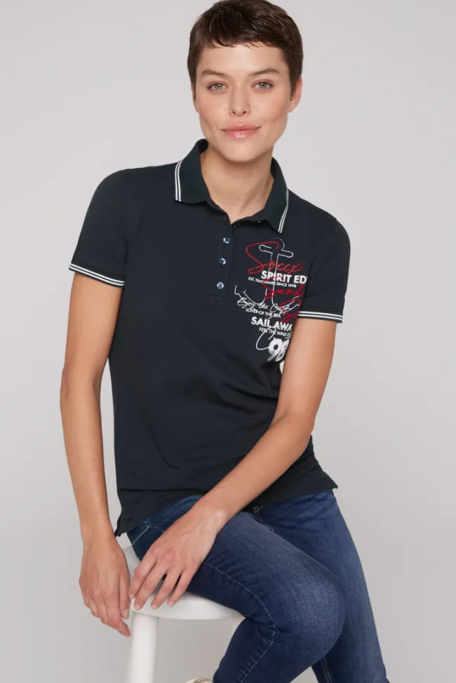 Damen CAMP DAVID & SOCCX Pikee-Polo mit Rücken-Artwork blue navy