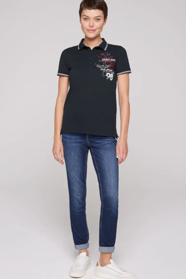 Damen CAMP DAVID & SOCCX Pikee-Polo mit Rücken-Artwork blue navy