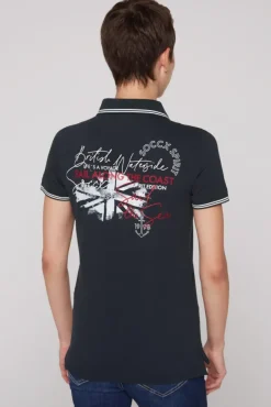 Damen CAMP DAVID & SOCCX Pikee-Polo mit Rücken-Artwork blue navy