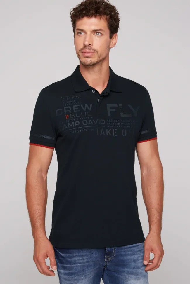 Herren CAMP DAVID & SOCCX Pikee-Polo mit tonigem Rubber Artwork blue navy