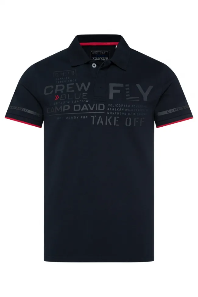 Herren CAMP DAVID & SOCCX Pikee-Polo mit tonigem Rubber Artwork blue navy