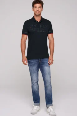 Herren CAMP DAVID & SOCCX Pikee-Polo mit tonigem Rubber Artwork blue navy