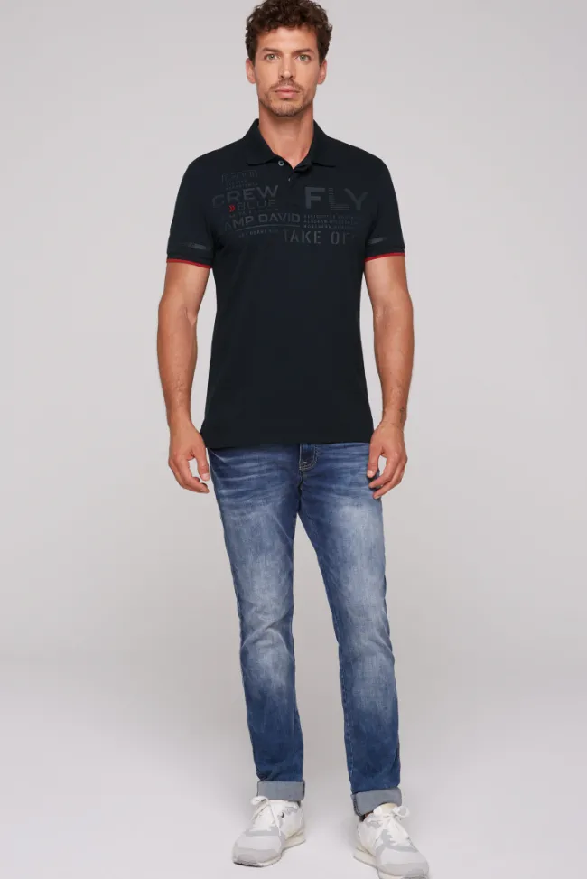Herren CAMP DAVID & SOCCX Pikee-Polo mit tonigem Rubber Artwork blue navy