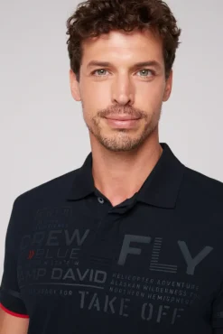 Herren CAMP DAVID & SOCCX Pikee-Polo mit tonigem Rubber Artwork blue navy