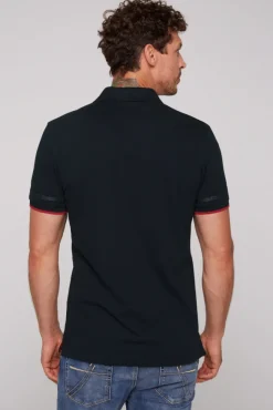 Herren CAMP DAVID & SOCCX Pikee-Polo mit tonigem Rubber Artwork blue navy
