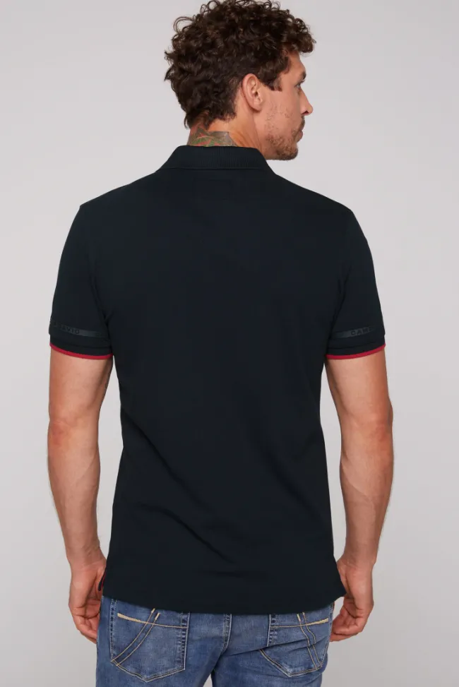 Herren CAMP DAVID & SOCCX Pikee-Polo mit tonigem Rubber Artwork blue navy