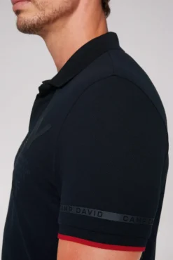 Herren CAMP DAVID & SOCCX Pikee-Polo mit tonigem Rubber Artwork blue navy