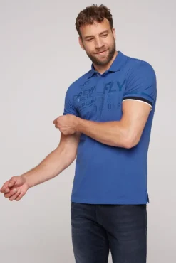 Herren CAMP DAVID & SOCCX Pikee-Polo mit tonigem Rubber Artwork strong blue