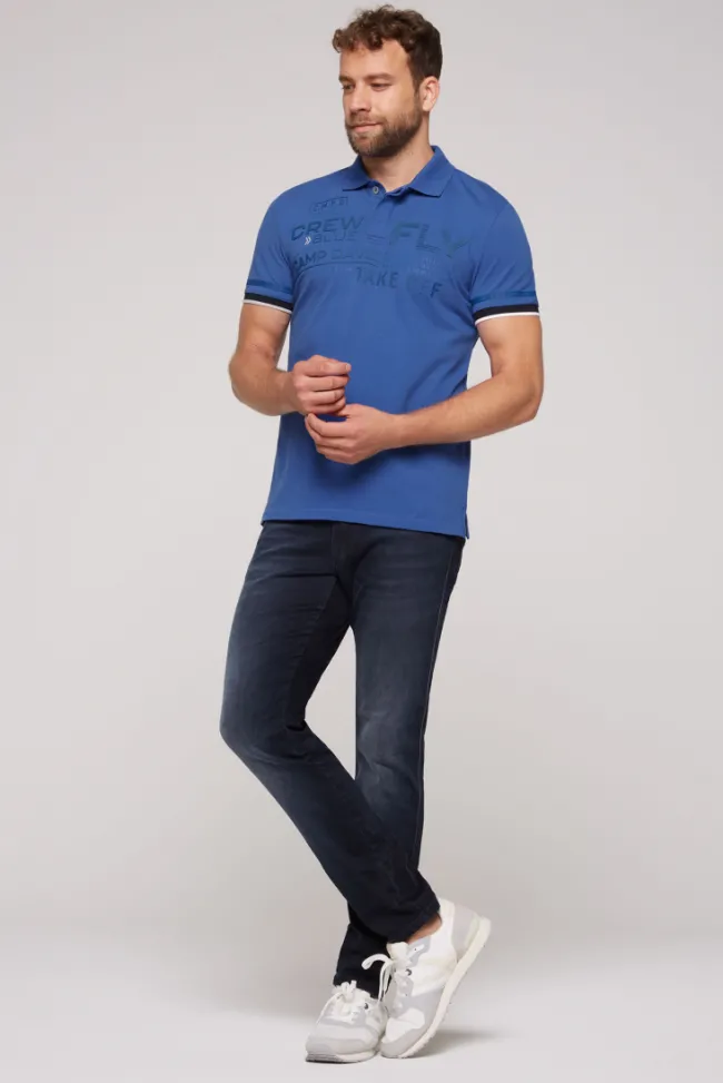 Herren CAMP DAVID & SOCCX Pikee-Polo mit tonigem Rubber Artwork strong blue
