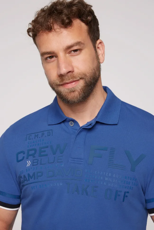 Herren CAMP DAVID & SOCCX Pikee-Polo mit tonigem Rubber Artwork strong blue