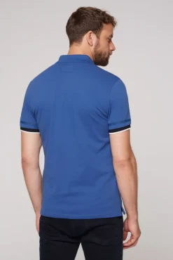 Herren CAMP DAVID & SOCCX Pikee-Polo mit tonigem Rubber Artwork strong blue