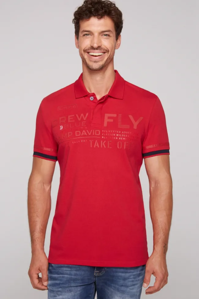 Herren CAMP DAVID & SOCCX Pikee-Polo mit tonigem Rubber Artwork flight red
