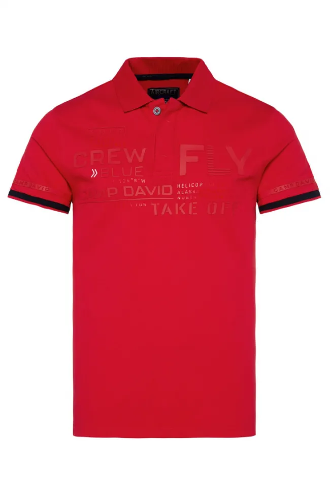 Herren CAMP DAVID & SOCCX Pikee-Polo mit tonigem Rubber Artwork flight red