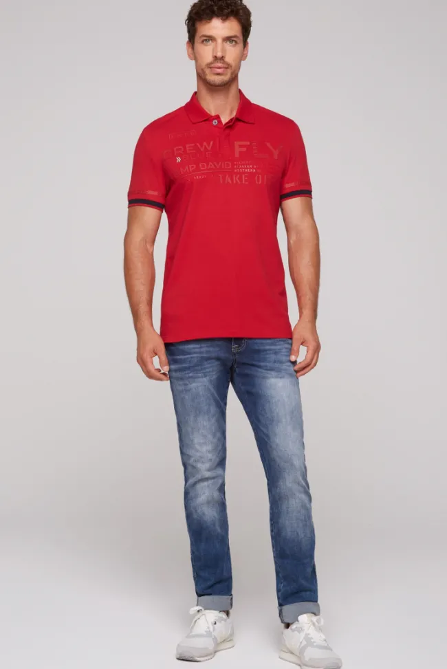 Herren CAMP DAVID & SOCCX Pikee-Polo mit tonigem Rubber Artwork flight red