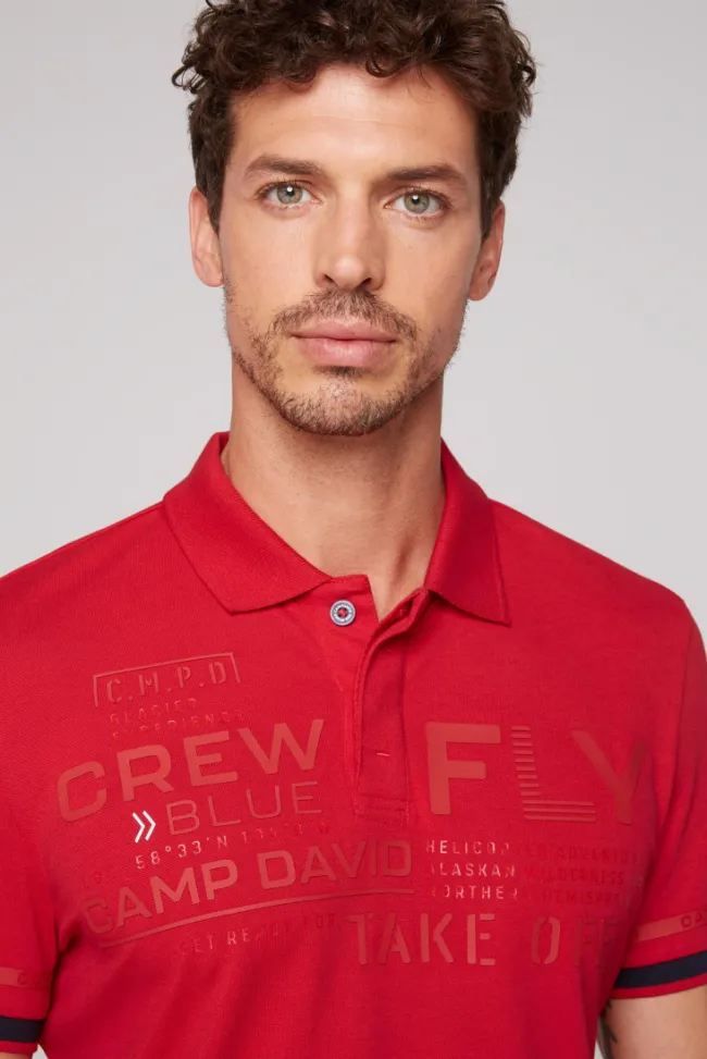 Herren CAMP DAVID & SOCCX Pikee-Polo mit tonigem Rubber Artwork flight red