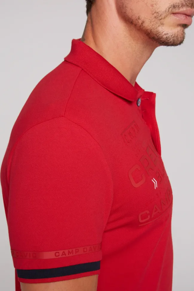 Herren CAMP DAVID & SOCCX Pikee-Polo mit tonigem Rubber Artwork flight red