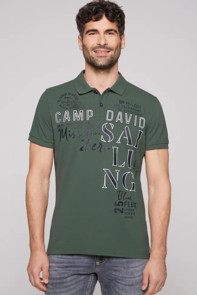 Herren CAMP DAVID & SOCCX Pikee-Poloshirt mit Sailing Print grey green | L