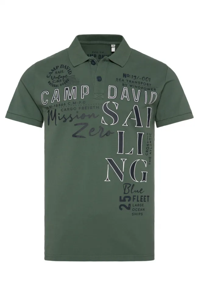 Herren CAMP DAVID & SOCCX Pikee-Poloshirt mit Sailing Print grey green | L