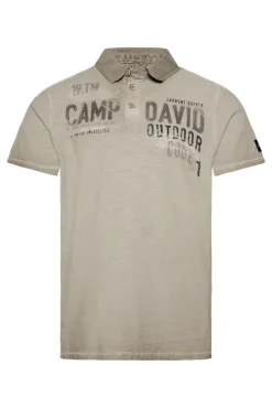 Herren CAMP DAVID & SOCCX Polo mit Schultertapes und Logo Artwork fossil brown