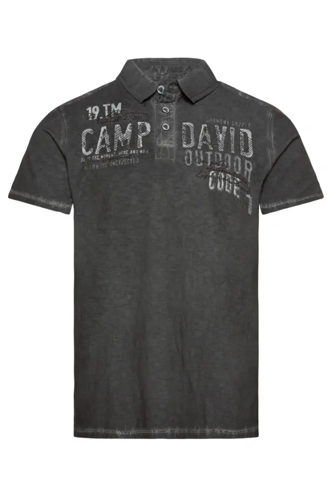Herren CAMP DAVID & SOCCX Polo mit Schultertapes und Logo Artwork